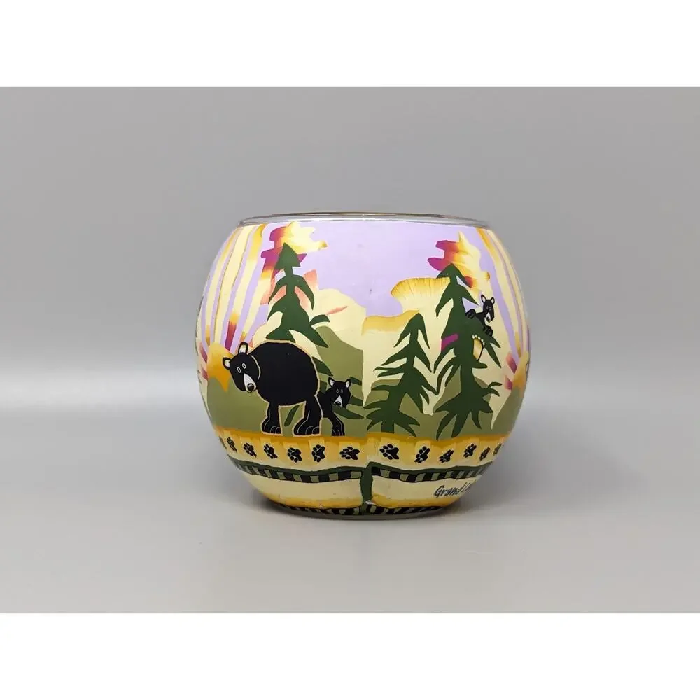 Grand Lake Colorado Bears Glowing Glass Tealight Candle Holder Peggy Kupper